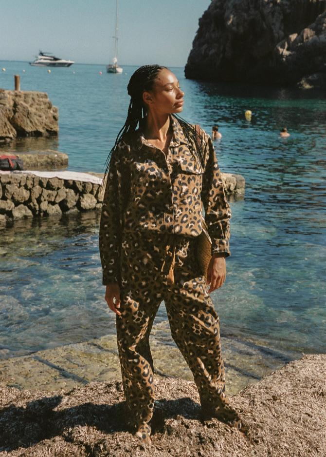 Leo Laze matching set with brown animal print.