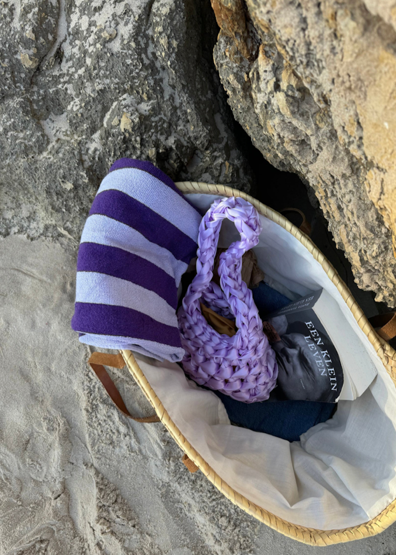 Purple satin knot woven shoulder bag