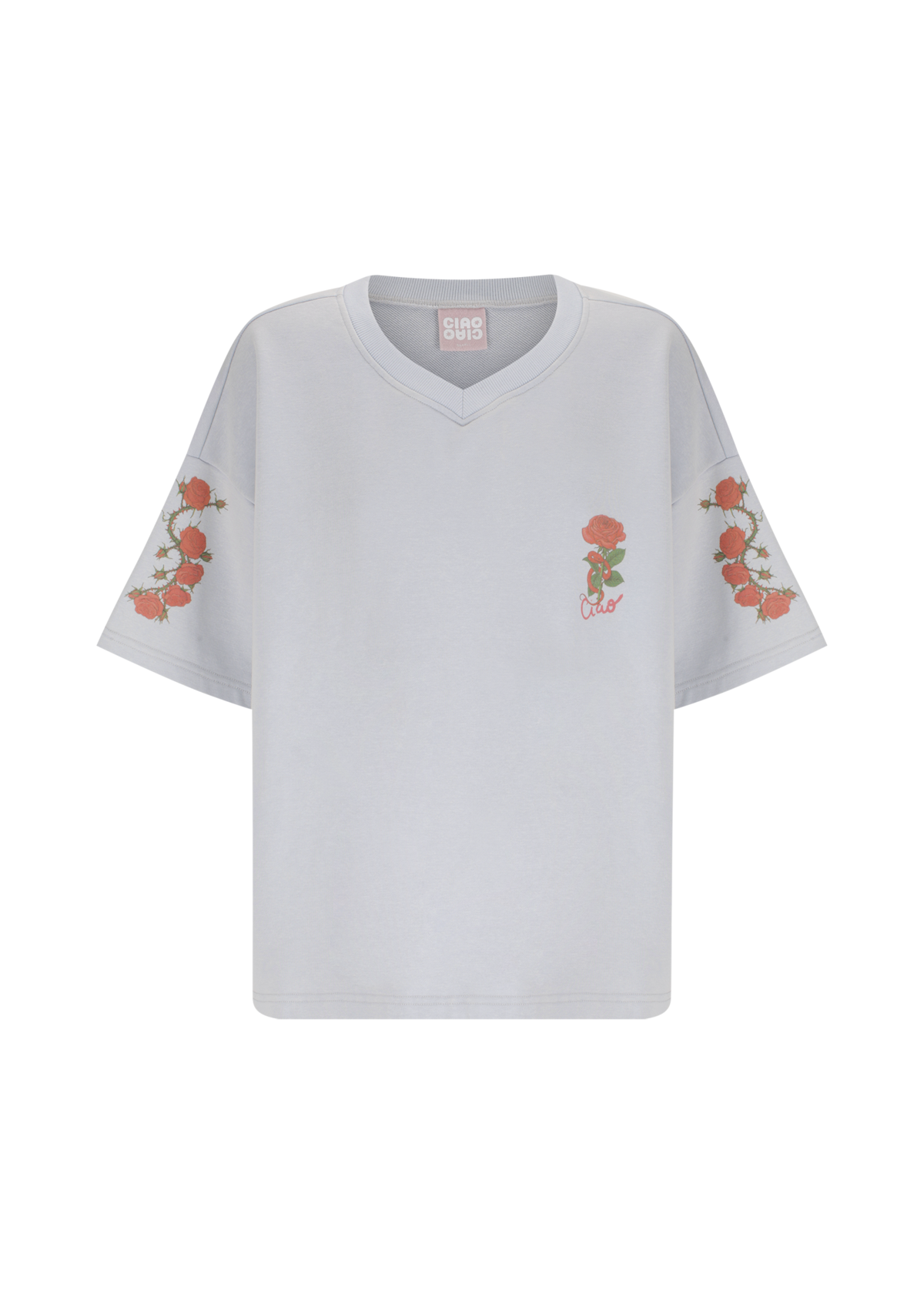 Light-blue cotton sport jersey with floral print details