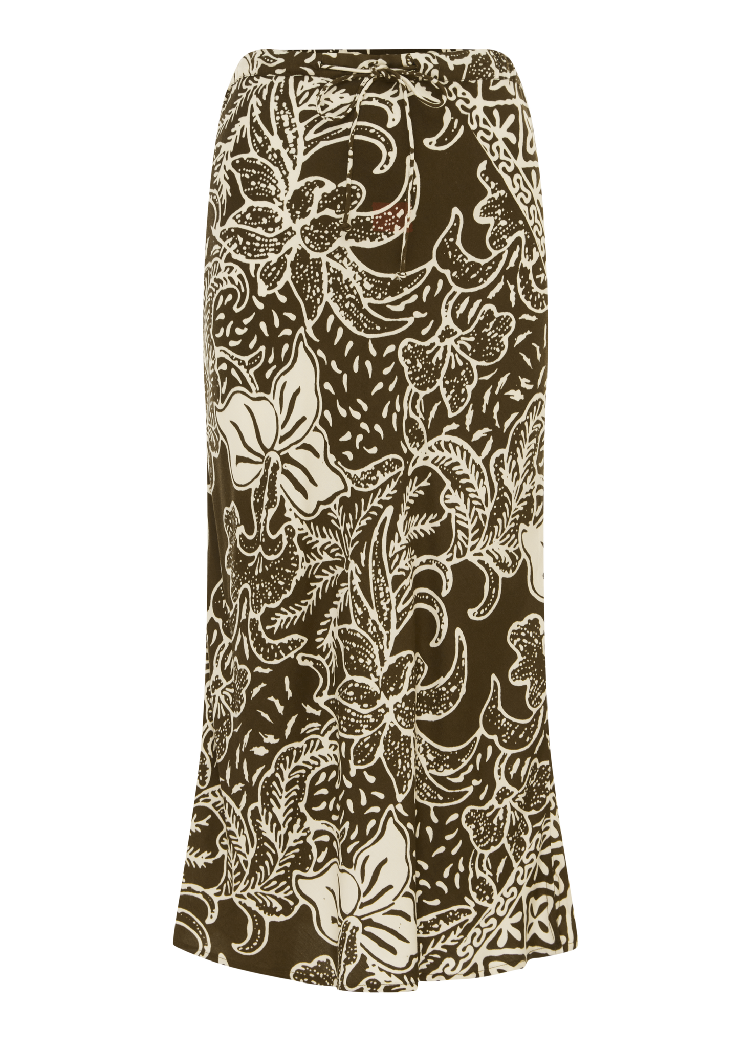 Brown and white floral print skirt.